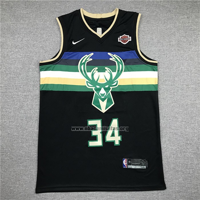 Camiseta Milwaukee Bucks Giannis Antetokounmpo NO 34 Statement 2019-20 Negro